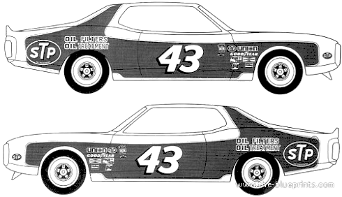 Dodge Charger NASCAR [Petty] (1974) - Додж - чертежи, габариты, рисунки автомобиля